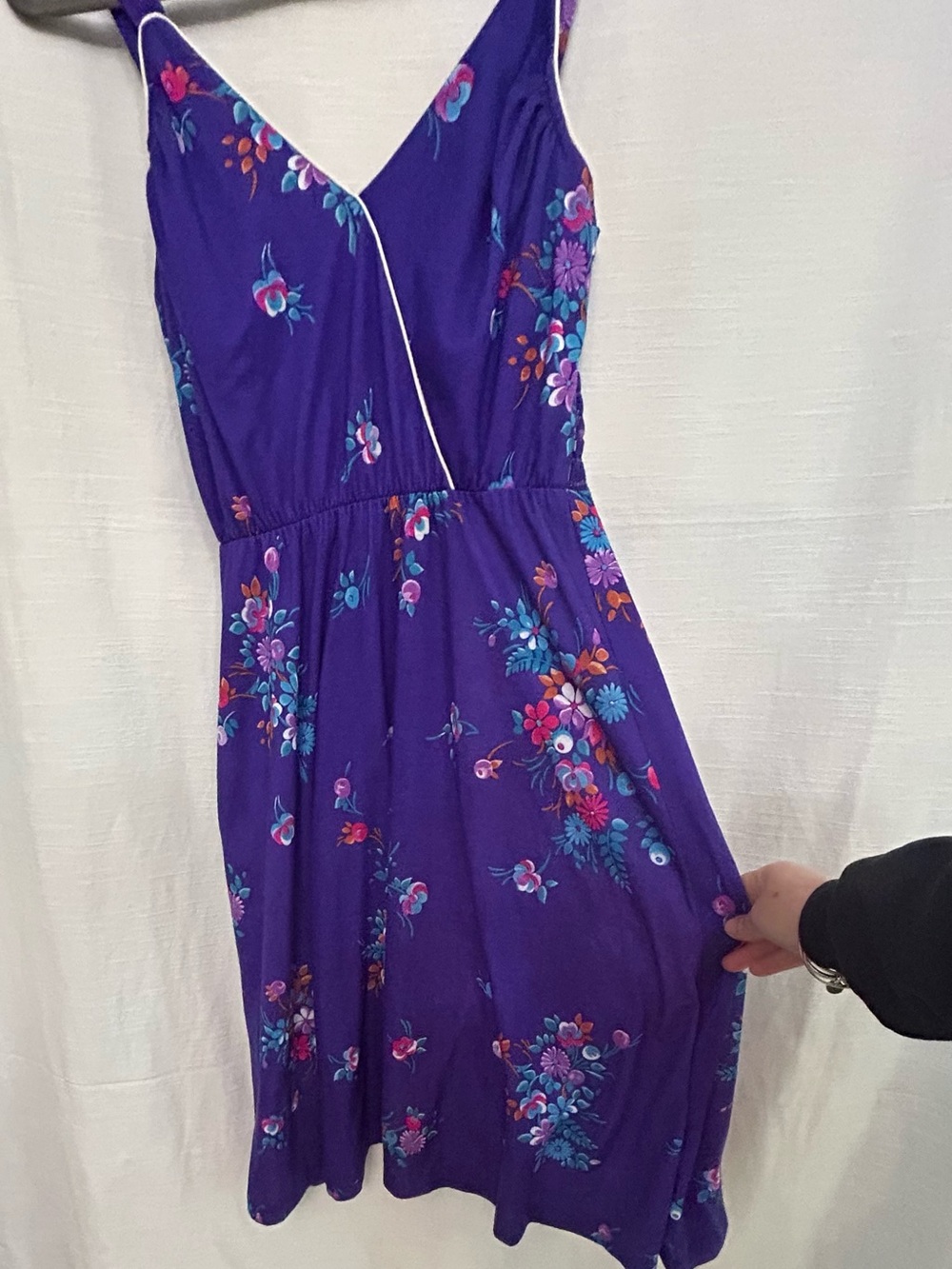 True Vintage Circa 1970's/1980's Purple Floral Sundress w/ Teal and Pink Accents - Picture 3 of 8